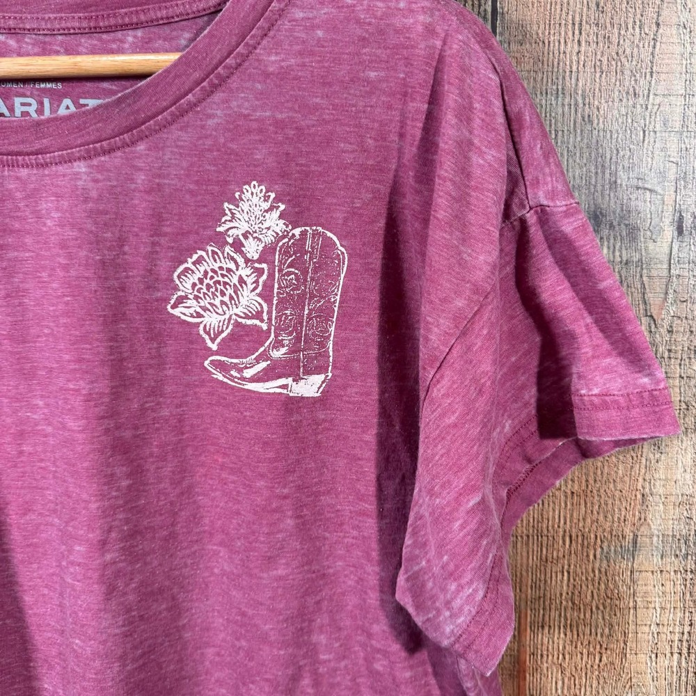 Ariat Boxy Crop Tee XL Western Graphic Pink Distressed Oversized Cowgirl Casual